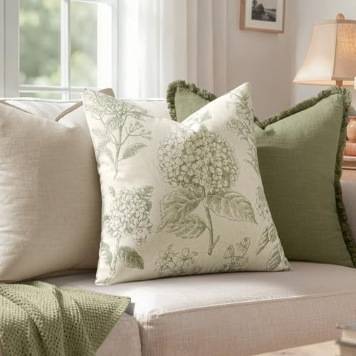 Set of 2 Decorative Floral Pillow Covers 22x22 Inch Sage Green - Image 3