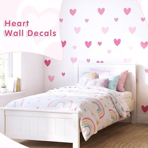 AOWDIAO 170 Pcs Heart Wall Decals - Peel and Stick Pink Decor for Girl Bedroom, Nursery, Playroom Decoration - Image 2