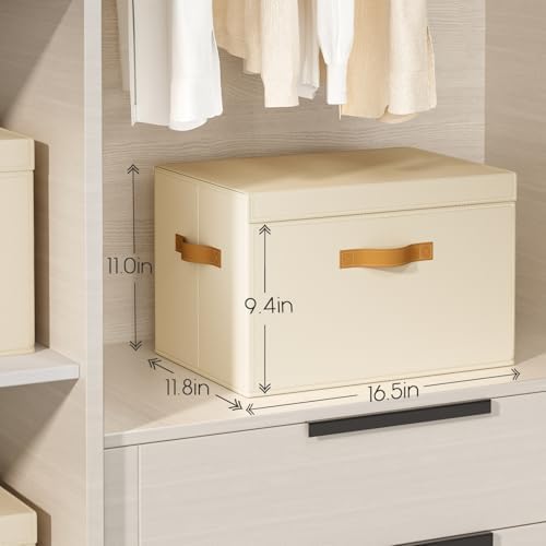 Homsorout Large Storage Bins with Lids - Front Opening Fabric Storage Bins, Flap Closet Organizer with Handles, Collapsible Boxes with Lid, Decorative Basket for Home, Dorm, 6 Pack, Beige - Image 6