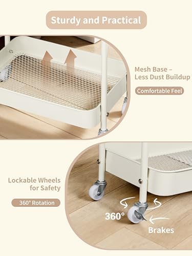 Fortella Baby Diaper Caddy, 3 Tier Rolling Cart for Baby Essentials, Beige - Image 4