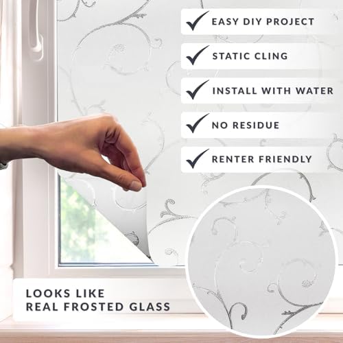 Etched Lace Window Privacy Film by Artscape - Decorative Privacy Frosted Glass Design, Static Cling, Day and Night Privacy, UV Protection, Easy to Apply and Removable, Made in USA - 24 x 36 Inch - Image 2