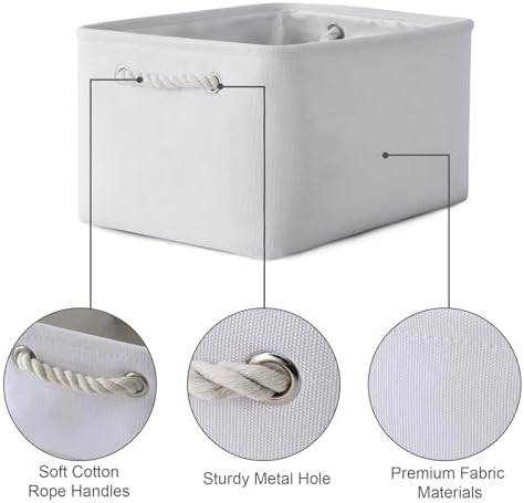 TheWarmHome Storage Basket for Gifts Empty - Large 3 Pack 15.7x11.8x8.2 inch Storage Basket for Organizing with Handles, Canves Storage Bins for Organizer Closet Toy Cubes Gift (White) - Image 6