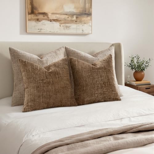 MIULEE Chenille Textured Fall Throw Pillow Covers Toffee 20x20 Set of 2 - Image 4