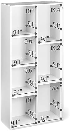 Amazon Basics 7 Cube Organizer Bookcase, Storage Shelf for Home and Office, Display Storage Organizer, Sturdy with Easy Assembly, 9.25"D x 19.49"W x 41.73"H, White - Image 5