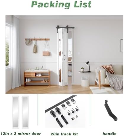 FREDBECK Bifold Barn Doors 24x84 (Double 12x84) with 1 Lites Mirror,White - Image 7
