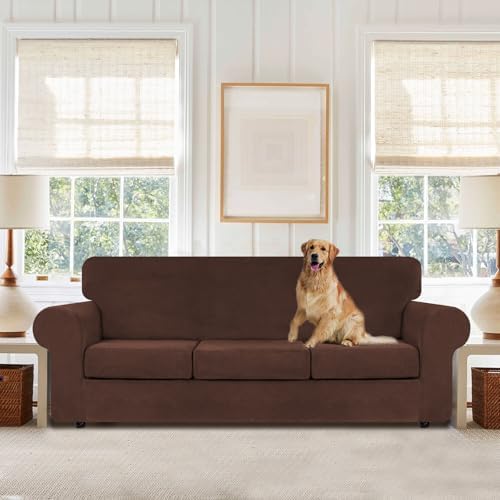 WEERRW 4 Pieces Couch Cover for Sofa Velvet Sofa Covers Washable, Chocolate - Image 2