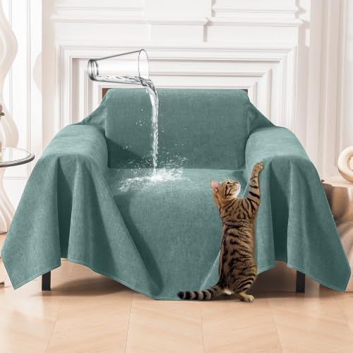 Deep Dream Cat-Scratch Resistant Armchair Couch Cover, Waterproof Sofa Cover for Dogs, Pet Friendly Couch Protectors Anti Slip Thickened Slipcovers for Dogs Pets, 71" x 91", Green by DeepDream