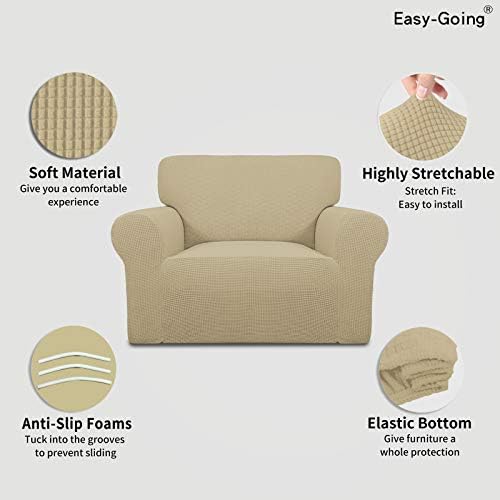 Easy-Going Stretch Oversized Chair Slipcover with Arm Washable Beige - Image 5