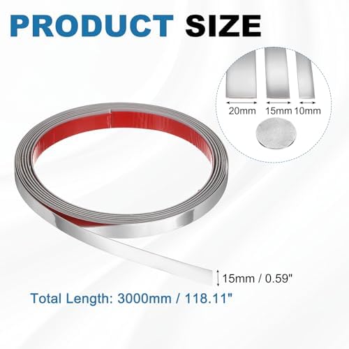 uxcell Silver Peel and Stick Molding Trim, 0.6 Inch x 9.8 ft Self-Adhesive Mirror Tape, Flexible PVC Border Strip for Wall Decoration Tile Edge Ceiling Floor Frame Furniture Decoration - Image 2