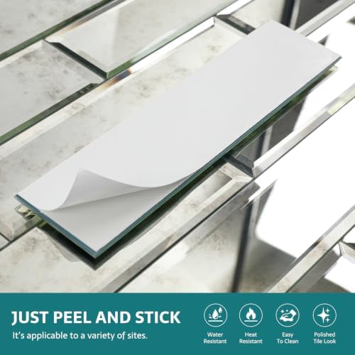 Peel and Stick Mirror Tiles, 3x12 Inch Beveled Mirror Tile Light Antique for Kitchen Bathroom Wall 20 Pcs - Image 4