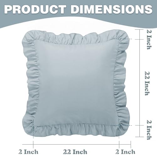 KKJIAF 2 Pack Ruffle Pillow Cases 22x22 Inches, Dusty Blue - Image 3