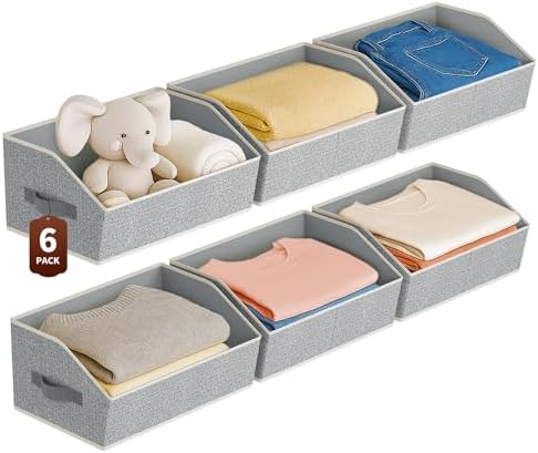 Homsorout Large Closet Organizers and Storage Bins - 6 Pack Trapezoid Storage Baskets for Shelves, Foldable Fabric Baskets with Handles Ideal for Closet, Basket, Wardrobe and Shelf Storage, Light Grey by Homsorout