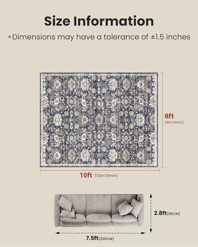 AMADA HOMEFURNISHING 8x10 Washable Area Rug, Low-Profile Large Area Rug with Non-Slip Backing & Durable Edge Binding, Vintage Large Rugs for Living Room, Bedroom, Dinning Room - Image 2