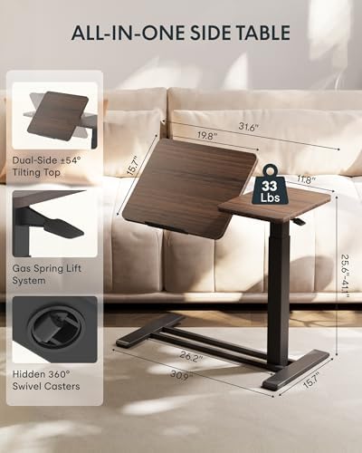 FLEXISPOT 32" Gas Spring C Table with Split Tilting Top,Mobile Side Table - Image 3