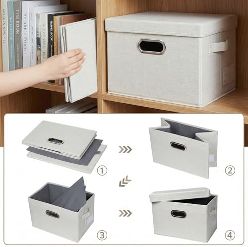PRANDOM Storage Bins with Lids [3-Pack] Linen Fabric Foldable Storage Boxes Organizer Containers Baskets Cube with Cover for Bedroom Closet Office Beige（11.4X8.6X6.7 - Image 5