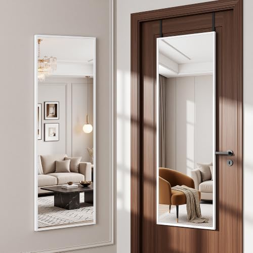 Suidia Full Length Mirror Over the Door&Wall Mounted, 48"x14" Door Mirror with Aluminum Alloy Frame, HD Shatterproof, No-Drill, Hanging Mirrors for Bedroom, Bathroom, Dorm, Closet, Rect, White by SuidiaMirror