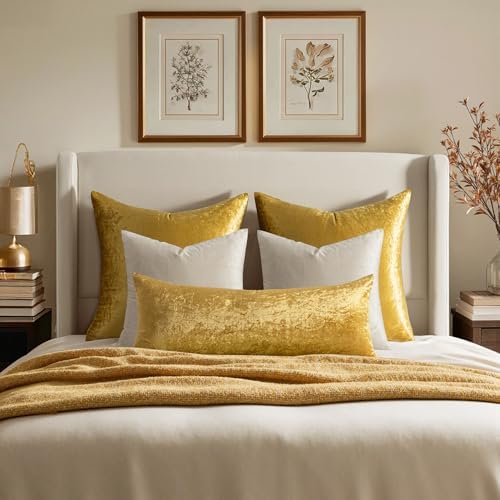 MIULEE 28x28 Inch Pack of 2 Euro Velvet Throw Pillow Covers Golden - Image 3