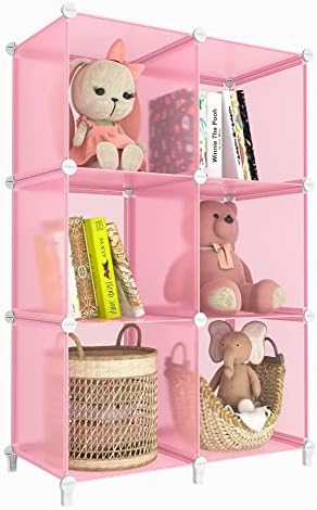 HOMIDEC 6-Cube Storage Shelf, Storage Bookcase Bookshelf with Metal Hammer, Storage Cubes Organizer Cabinet for Kids, Closet, Bedroom, Bathroom, (11.8x11.8x11.8 inch), Light Pink by DecorateYourHome