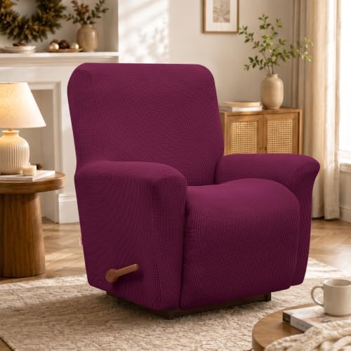 KEKUOU Recliner Chair Covers, 1-Piece Lazy Boy Recliner Covers, Wine - Image 6