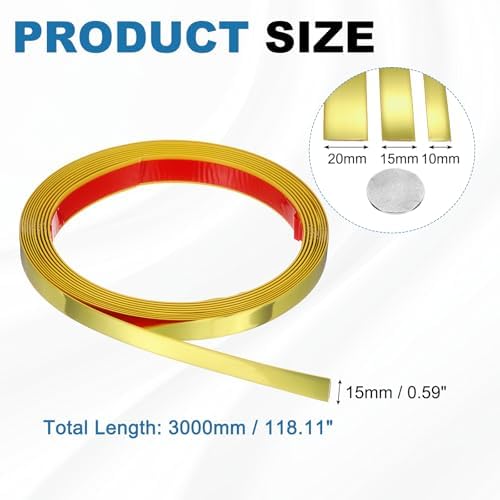 uxcell Gold Peel and Stick Molding Trim, 0.6 Inch x 9.8 ft Self-Adhesive Mirror Tape, Flexible PVC Border Strip for Wall Decoration Tile Edge Ceiling Floor Frame Furniture Decoration - Image 2