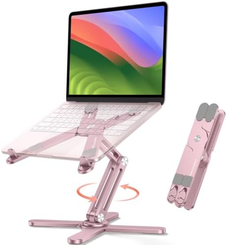 OMOTON LA10 360° Rotating Laptop Stand Riser Foldable for Desk, Pink by OMOTON