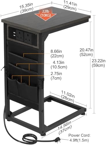 AMHANCIBLE C Shaped End Table with Charging Station, TV Trays, Set of 2 - Image 3