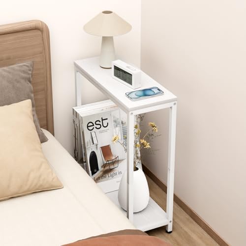 SLEEPING LAMB Narrow Small Side Table for Small Space, 2 Tier Sofa Skinny End Table for Living Room, Bedroom Beside Slim Nightstand, White - Image 7