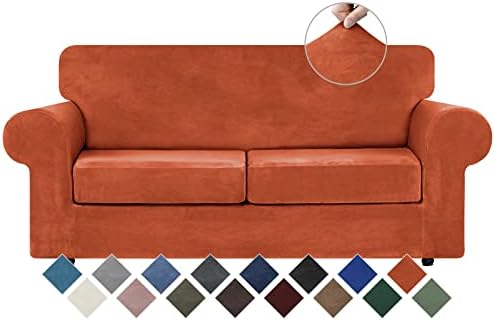 WEERRW Velvet Stretch 3 Pieces Couch Cover for Sofa Washable, Pumpkin by WEERRW