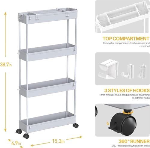 SPACELEAD 2-piece Set Slim Storage Cart 3 Tier,Bathroom Organizer Rolling Utility,Mobile Shelving Unit Slide Out for Office, Kitchen, Laundry Room & Narrow Places - Image 2