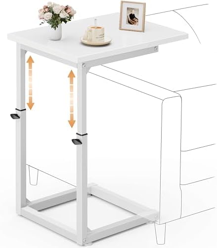 Vagusicc C Shaped End Table, 33"C Table End Table Adjustable Height, Small Side Table for Couch, Tv Tray Table for Small Spaces, Couch Table That Slide Under, Sofa Table for Living Room,Bedroom, White by Vagusicc