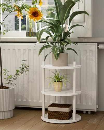 XBurmo Small Round End Table - 3 Tier Design Accent Table, Narrow Side or Bedside Stand, Industrial Vintage Nightstand for Bedroom, Living Room, or Small Spaces, Set of 2, Marble White - Image 7