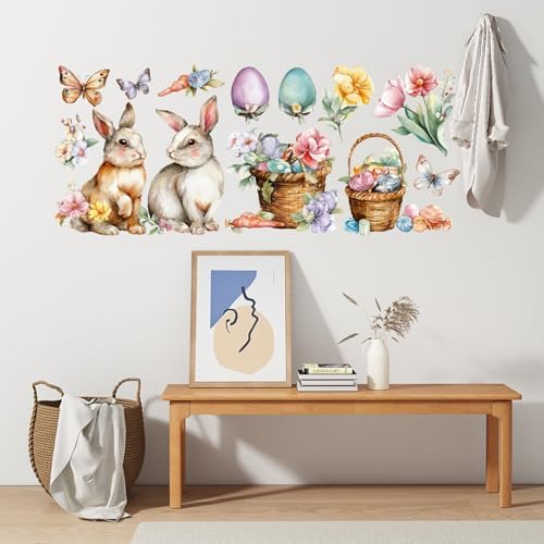 ANNA QUEEN Easter Bunny Wall Decals Peel and Stick Watercolor Rabbit Easter Egg Wall Stickers Removable Vinyl Spring Wall Decor for Kids Room Nursery Bedroom Classroom Holiday Wall Art - Image 7