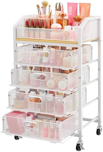 SUNALLY Rolling Makeup Cart with Drawers, Rolling Vanity Nail Cart, White by SUNALLY