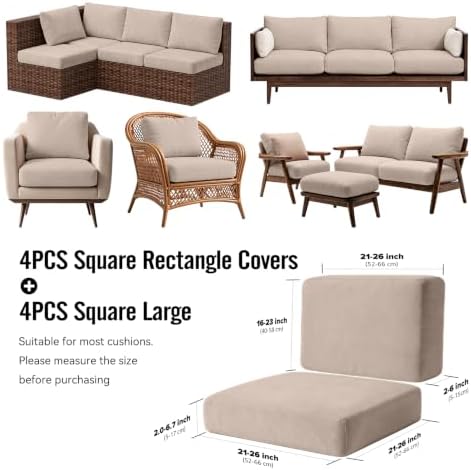 8Pcs Outdoor Cushion Covers, Stretch Patio Furniture Couch Chair Slipcovers - Image 2
