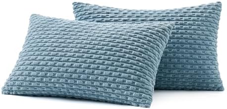 MIULEE Lumbar Decorative Throw Pillow Covers 12x20 Blue Grey Corduroy - Image 6