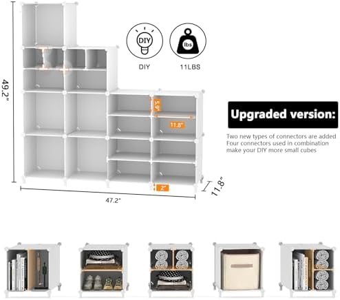 AWTATOS Cube Storage Closet Organizer Storage 12 Cube Shelves, White - Image 3