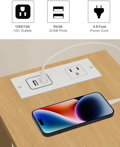 TUTOTAK Narrow Side Table, 2-Tier Small End Table with Charging Station - Image 7
