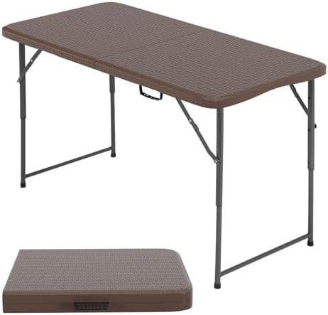 FDW | 4FT Folding Table | Brown Ratten | Portable Plastic Table by FDW