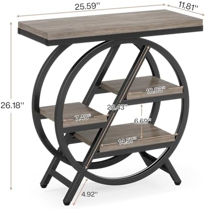 Tribesigns End Table Set of 2, 3-Tier Narrow Side Table with Storage, Wood Sofa Side Table with Geometric Metal Frame, Industrial Nightstand and Bedside Table for Living Room Bedroom - Image 2