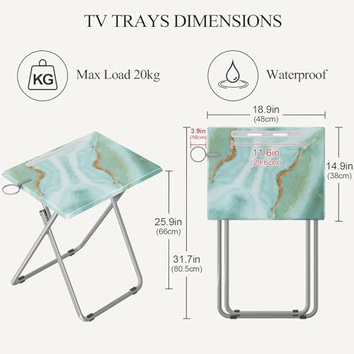 TV Tray Table, Folding Dinner Tray with Cup Holder Portable, Sturdy Foldable Snack Eating Table for Living Room, No Assembly Required, 15 x 18.9 x 25.6 in (Sea Blue Marble) - Image 3