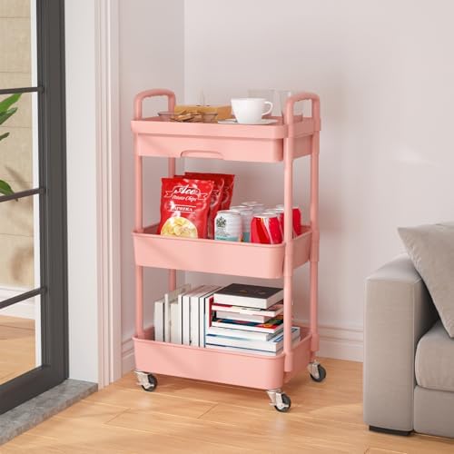 Calmootey 3-Tier Utility Cart with Drawer & Wheels, Storage for Home,Office - Image 4