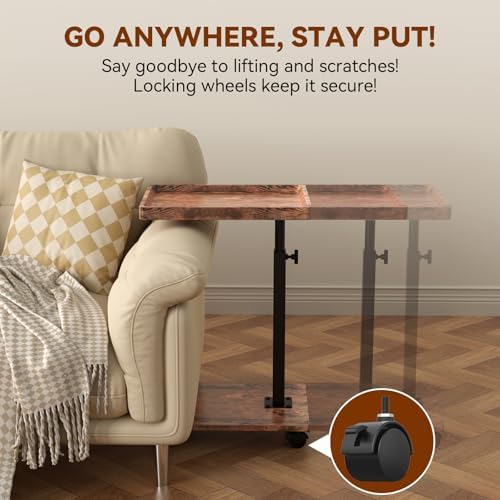 C Table Side Table Adjustable Height, 360°Swivel TV Tray Table with Wheels, Small Table for Eating, Dinner, C Shaped End Tables Living Room and Bedroom for Sofa, Couch, Bed,Chair, Snack - Image 5