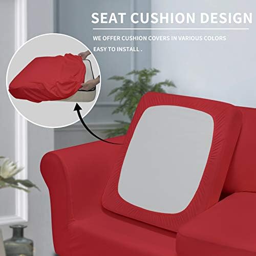 Easy-Going 3 Pieces Stretch Soft Couch Cover for Dogs - Washable Sofa Slipcover for 2 Separate Cushion Couch - Elastic Furniture Protector for Pets, Kids (Loveseat, Christmas Red, Medium) - Image 3