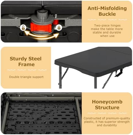 FDW | 4FT Folding Table | Black | Portable Plastic Table - Image 6