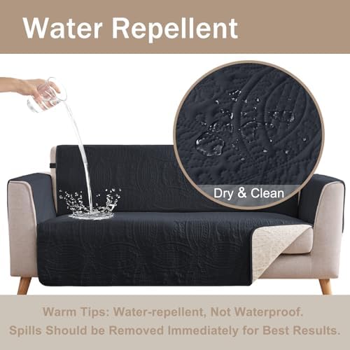 Water Repellent Loveseat Cover for 2 Cushion Couch, Machine Washable Love Seat Quilted Couch Covers, Pet Friendly Loveseat Slipcovers (Loveseat 48", Blue Gray) - Image 2