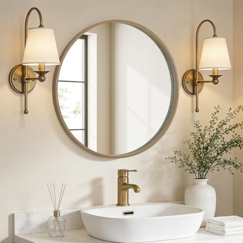 WallBeyond Round Wood Mirror 24" Circle Wall Mirror for Bathroom Round Wall Mirror for Wall Decor, Vanity, Entryway Living Room, Honey - Image 2