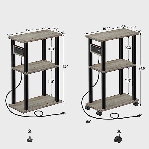 TUTOTAK Small Narrow Side Table with Charging Station, Skinny End Table - Image 3