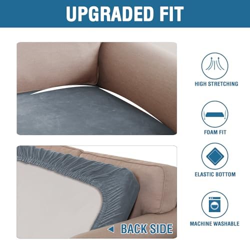 H.VERSAILTEX Velvet Stretch Individual Couch Cushion Cover Plush Cushion Slipcover for Loveseat Sofa Cushion Furniture Protector Seat Cushion Sofa Cover (1 Piece Sofa Cushion Cover, Stone Blue) - Image 6