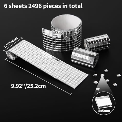 Art3dwallpanels Self-Adhesive Glass Mirror Mosaic Tiles, Silver, 6 Pack - Image 2
