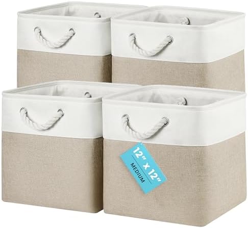 OrganiHaus 12x12 Cube Storage Bins, 4-Pack Fabric Cubes, Rope Handles by OrganiHaus